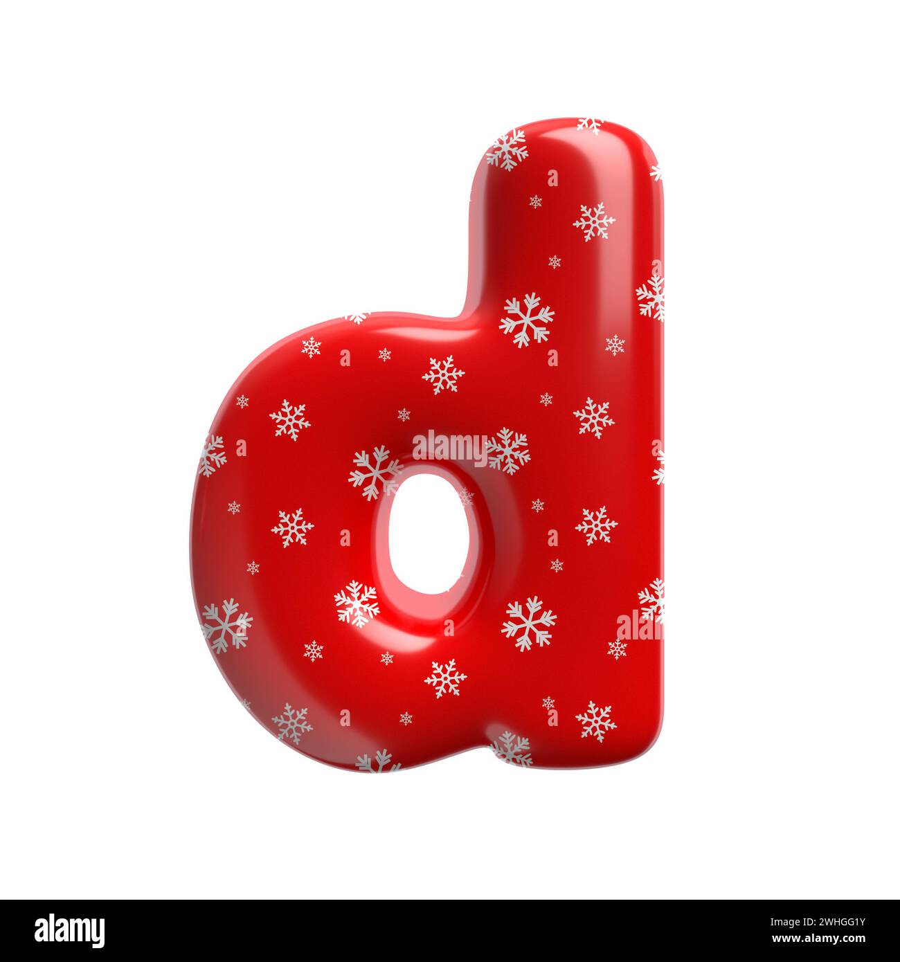 Schneeflockenbuchstabe D - kleine 3D-weihnachtsschrift - geeignet für Weihnachten, weihnachtsmann oder Winter-Themen Stockfoto