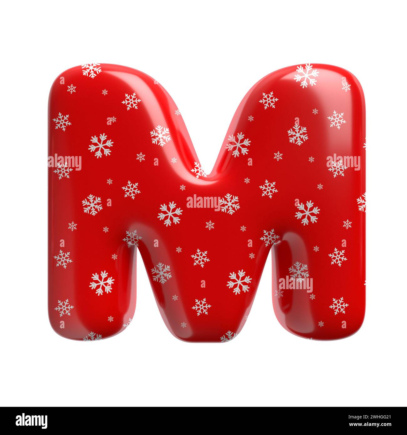 Schneeflockenbuchstabe M - große 3D-weihnachtsschrift - geeignet für Weihnachten, weihnachtsmann oder Winter-Themen Stockfoto