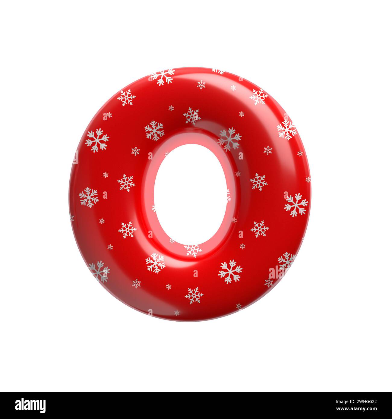 Schneeflocken-Buchstabe O - große 3D-weihnachtsschrift - geeignet für Weihnachten, weihnachtsmann oder Winterthemen Stockfoto