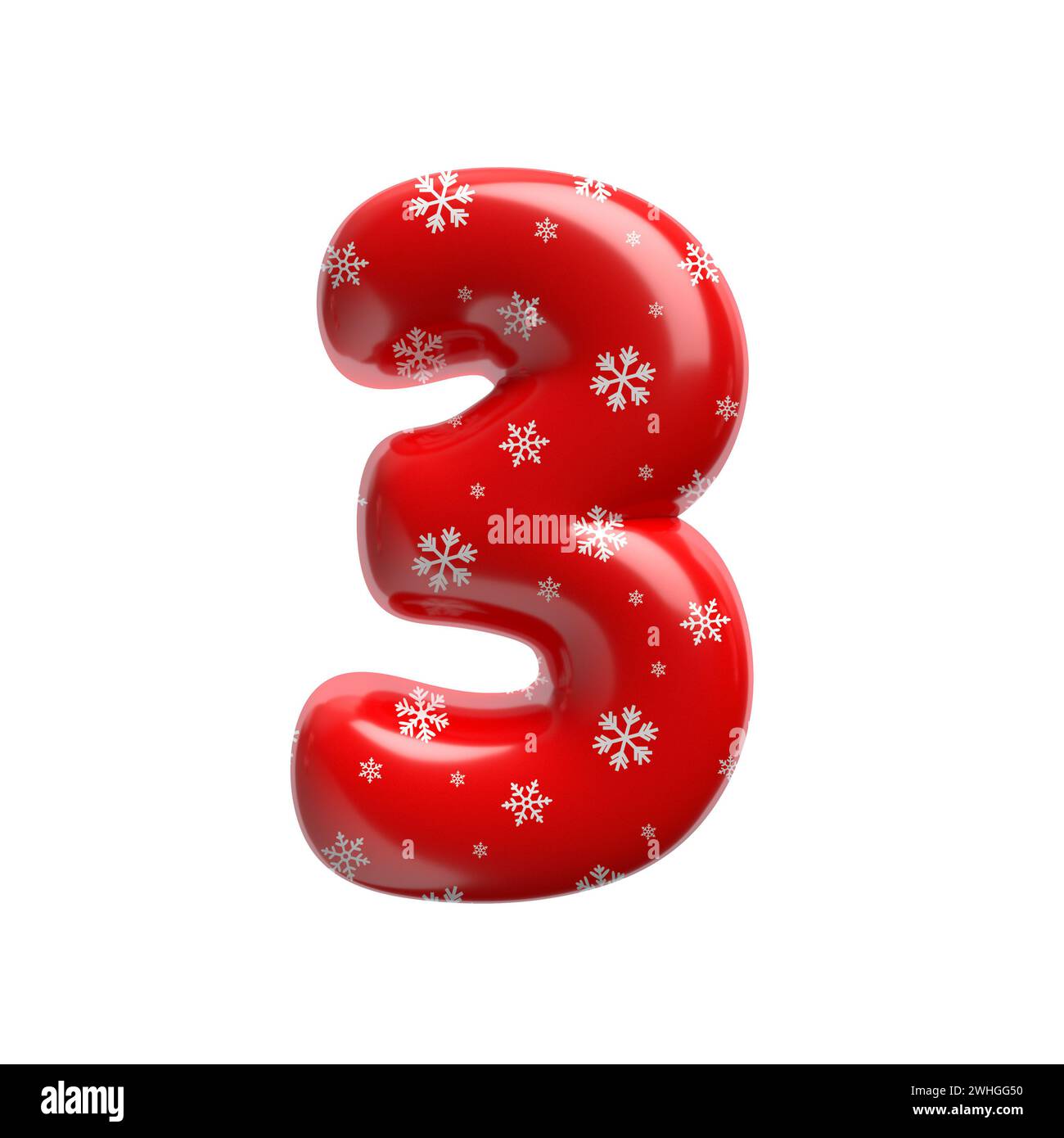 Schneeflocke Nummer 3 – 3D-weihnachtsziffer – geeignet für Weihnachten, weihnachtsmann oder Winterthemen Stockfoto
