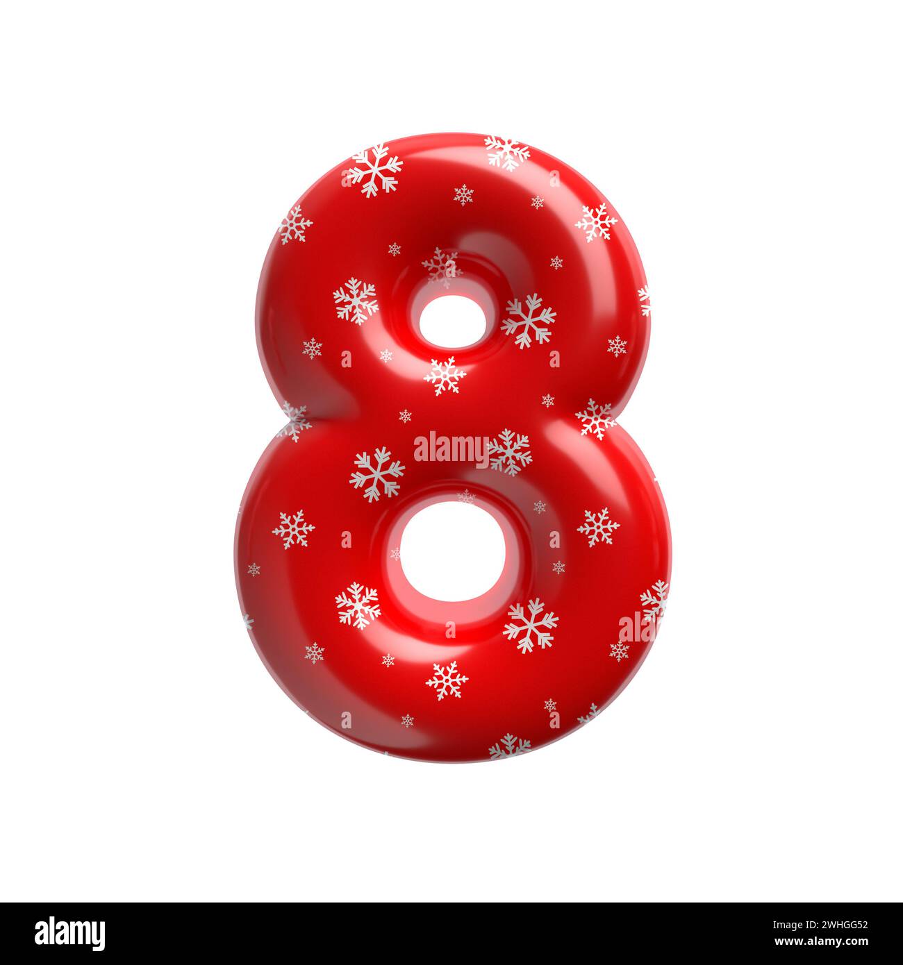 Schneeflocken-Nummer 8 - 3D-weihnachtsziffer - geeignet für Weihnachten, weihnachtsmann oder Winterthemen Stockfoto
