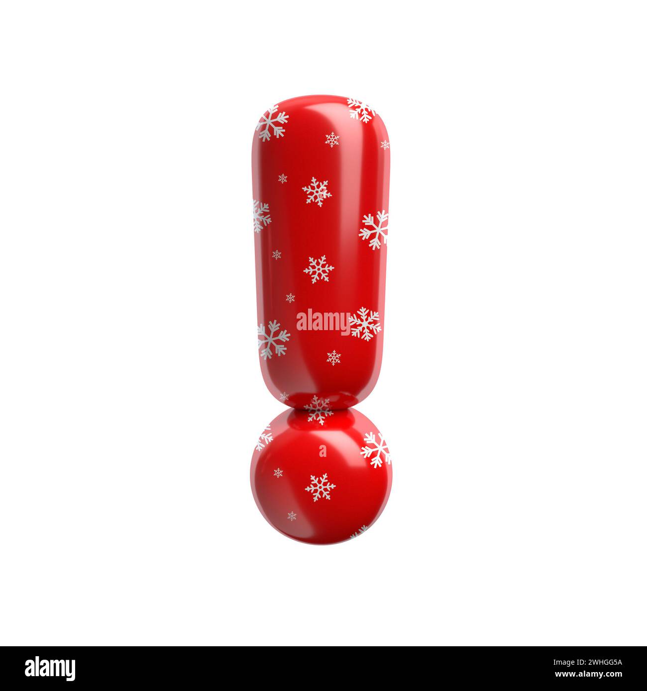 Schneeflocken-Ausrufezeichen - 3D-weihnachtssymbol - geeignet für Themen zu Weihnachten, weihnachtsmann oder Winter Stockfoto