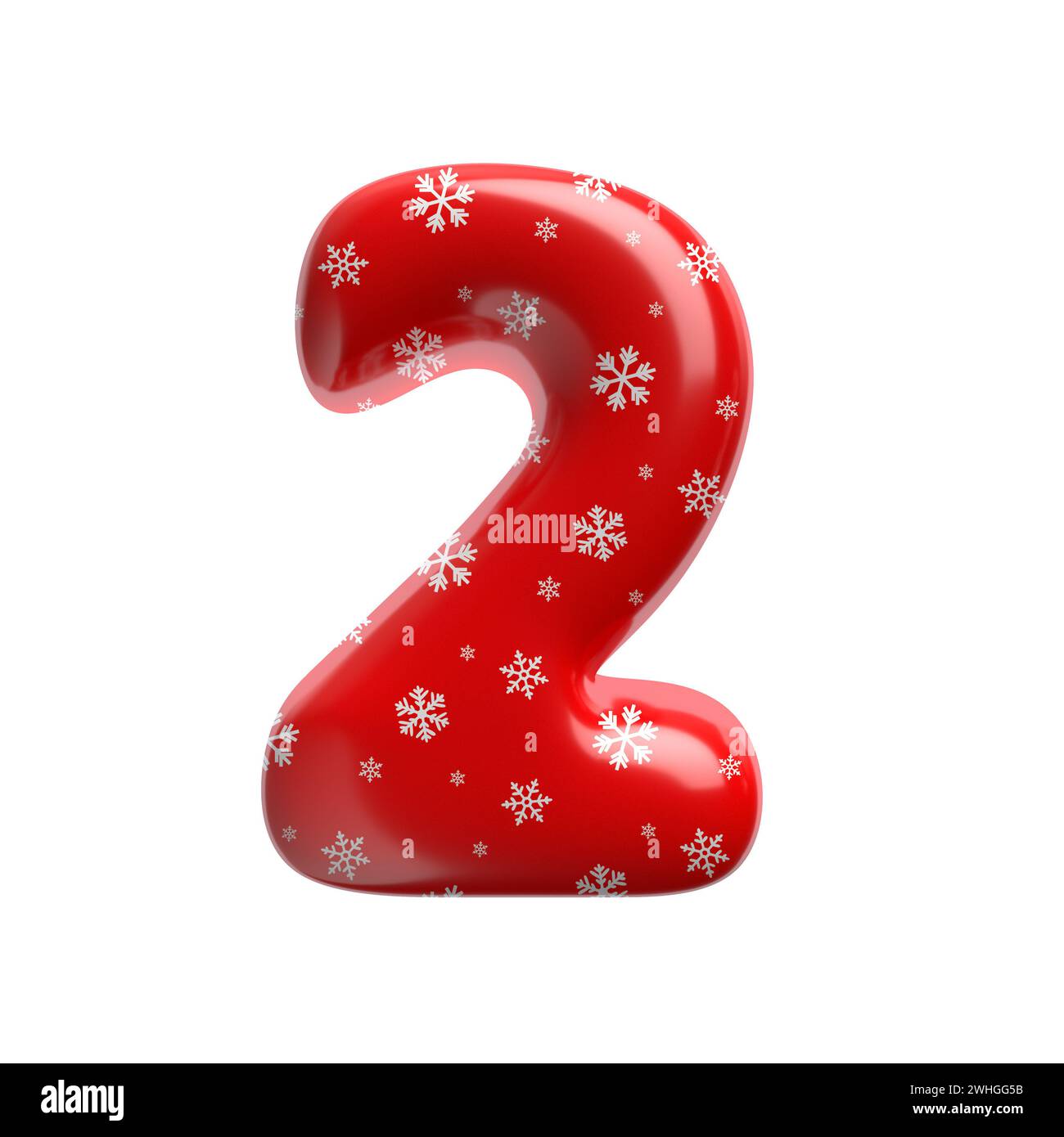 Schneeflocke Nummer 2 – 3D-weihnachtsziffer – geeignet für Themen zu Weihnachten, weihnachtsmann oder Winter Stockfoto