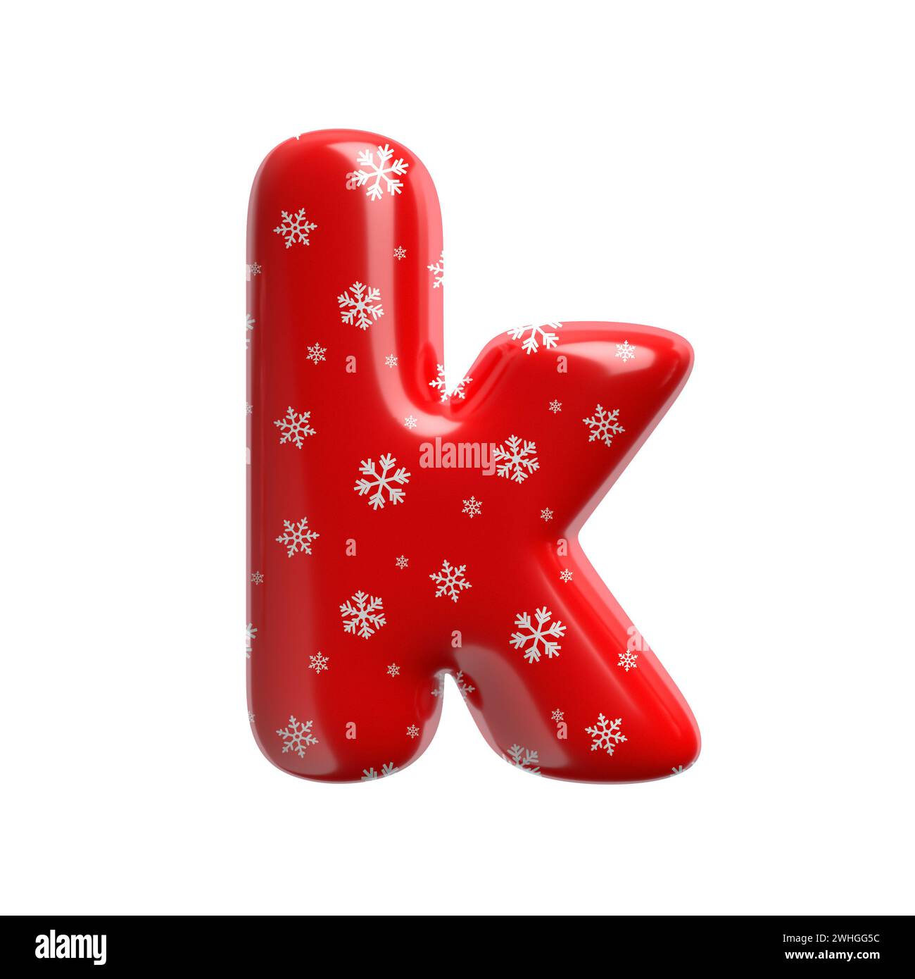 Schneeflockenbuchstabe K - kleine 3D-weihnachtsschrift - geeignet für Weihnachten, weihnachtsmann oder Winterthemen Stockfoto