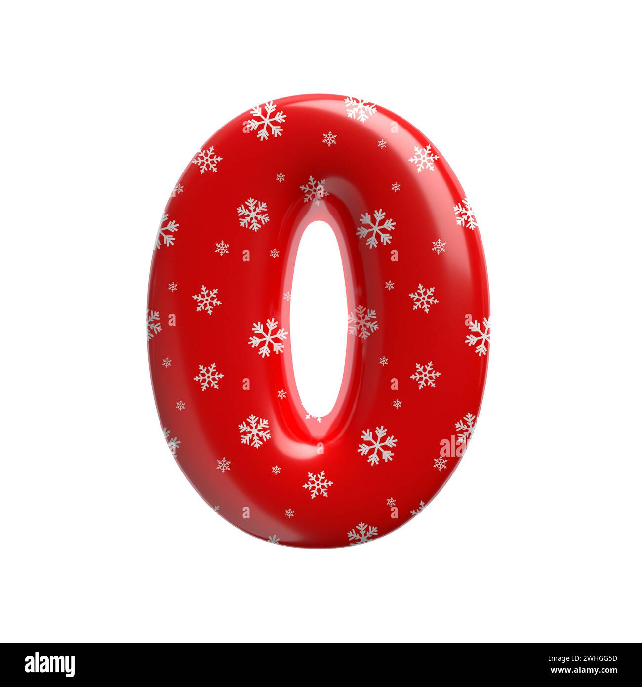 Schneeflocken-Zahl 0 - 3D-weihnachtsziffer - geeignet für Themen zu Weihnachten, weihnachtsmann oder Winter Stockfoto