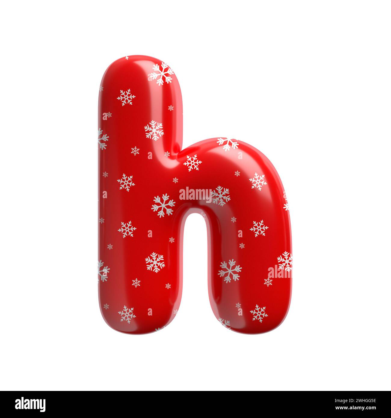 Schneeflocken-Buchstabe H – Kleinbuchstabe 3D-weihnachtsschrift – geeignet für Weihnachten, weihnachtsmann oder Winterthemen Stockfoto