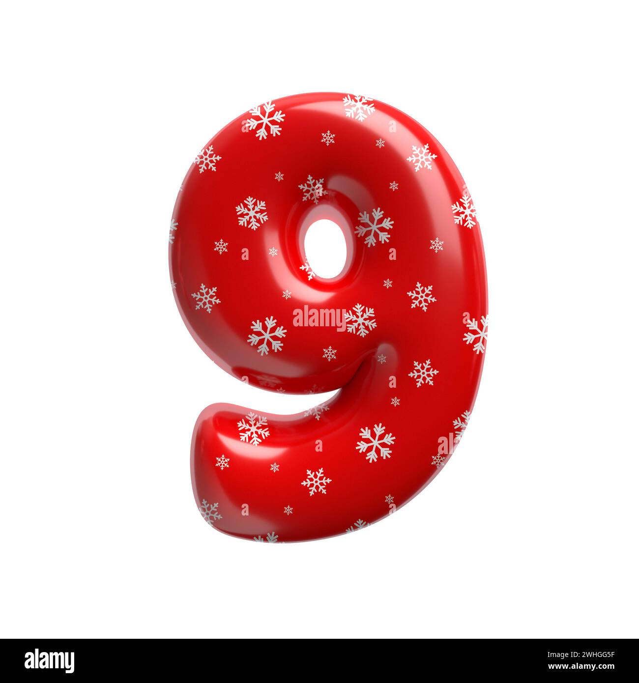 Schneeflocken-Nummer 9 - 3D-weihnachtsziffer - geeignet für Themen zu Weihnachten, weihnachtsmann oder Winter Stockfoto