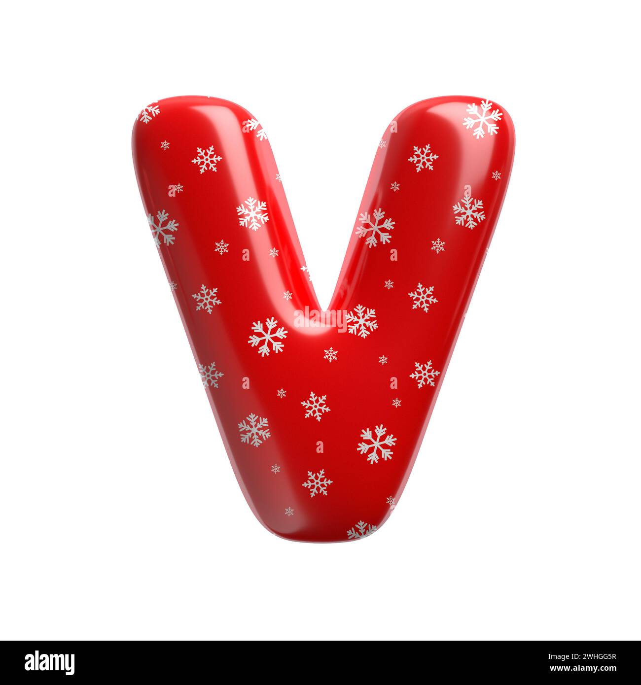 Schneeflockenbuchstabe V - Großbuchstabe 3D-weihnachtsschrift - geeignet für Weihnachten, weihnachtsmann oder Winter-Themen Stockfoto