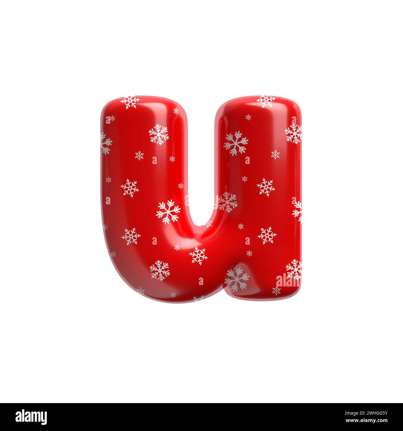 Schneeflockenbuchstabe U - kleine 3D-weihnachtsschrift - geeignet für Weihnachten, weihnachtsmann oder Winterthemen Stockfoto