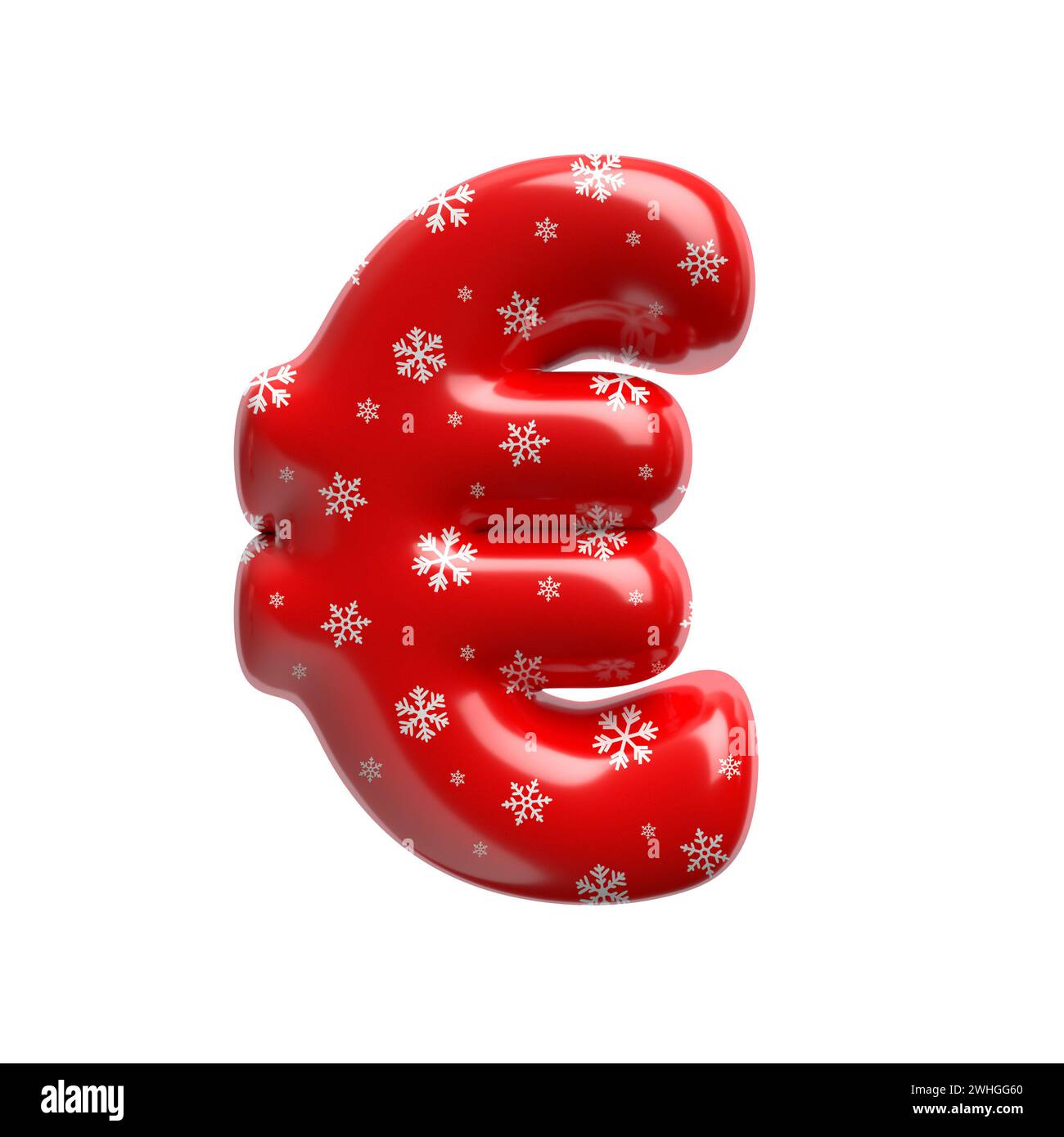 Schneeflocken-Euro-Währungszeichen - 3D Business christmas Symbol - geeignet für Weihnachten, weihnachtsmann oder Winter Themen Stockfoto