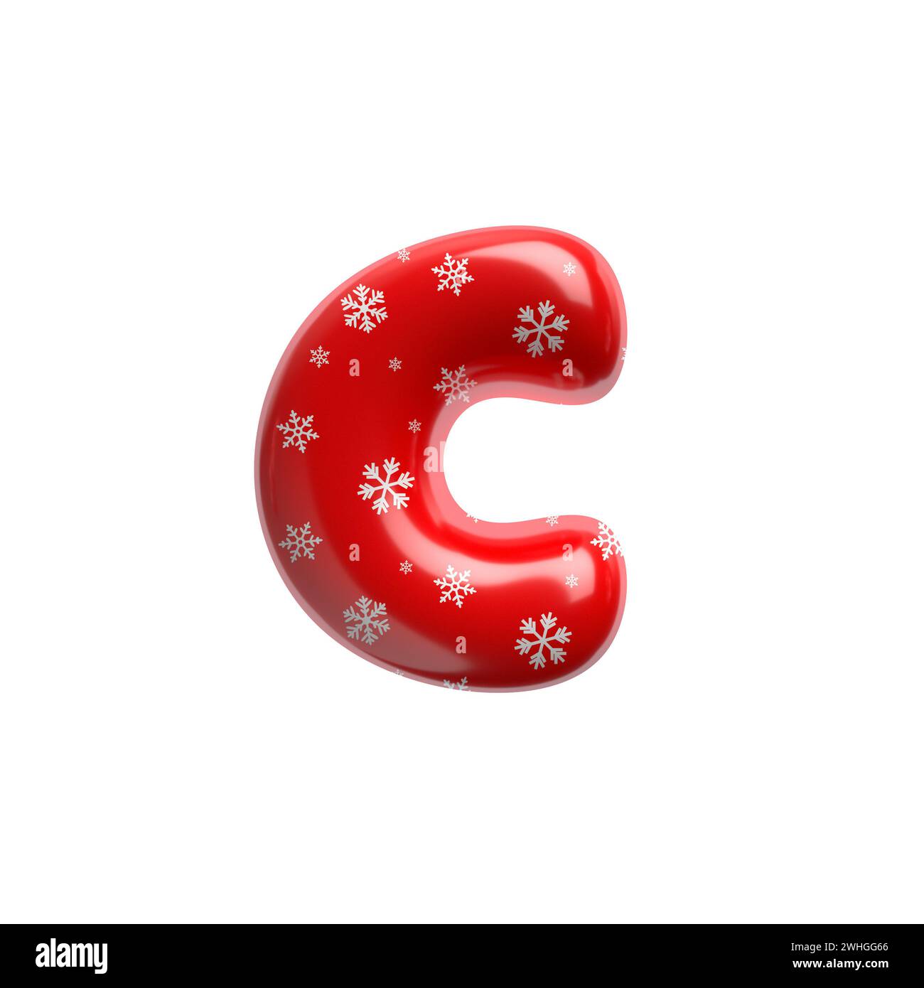 Schneeflockenbuchstabe C – kleine 3D-weihnachtsschrift – geeignet für Weihnachten, weihnachtsmann oder Winter-Themen Stockfoto