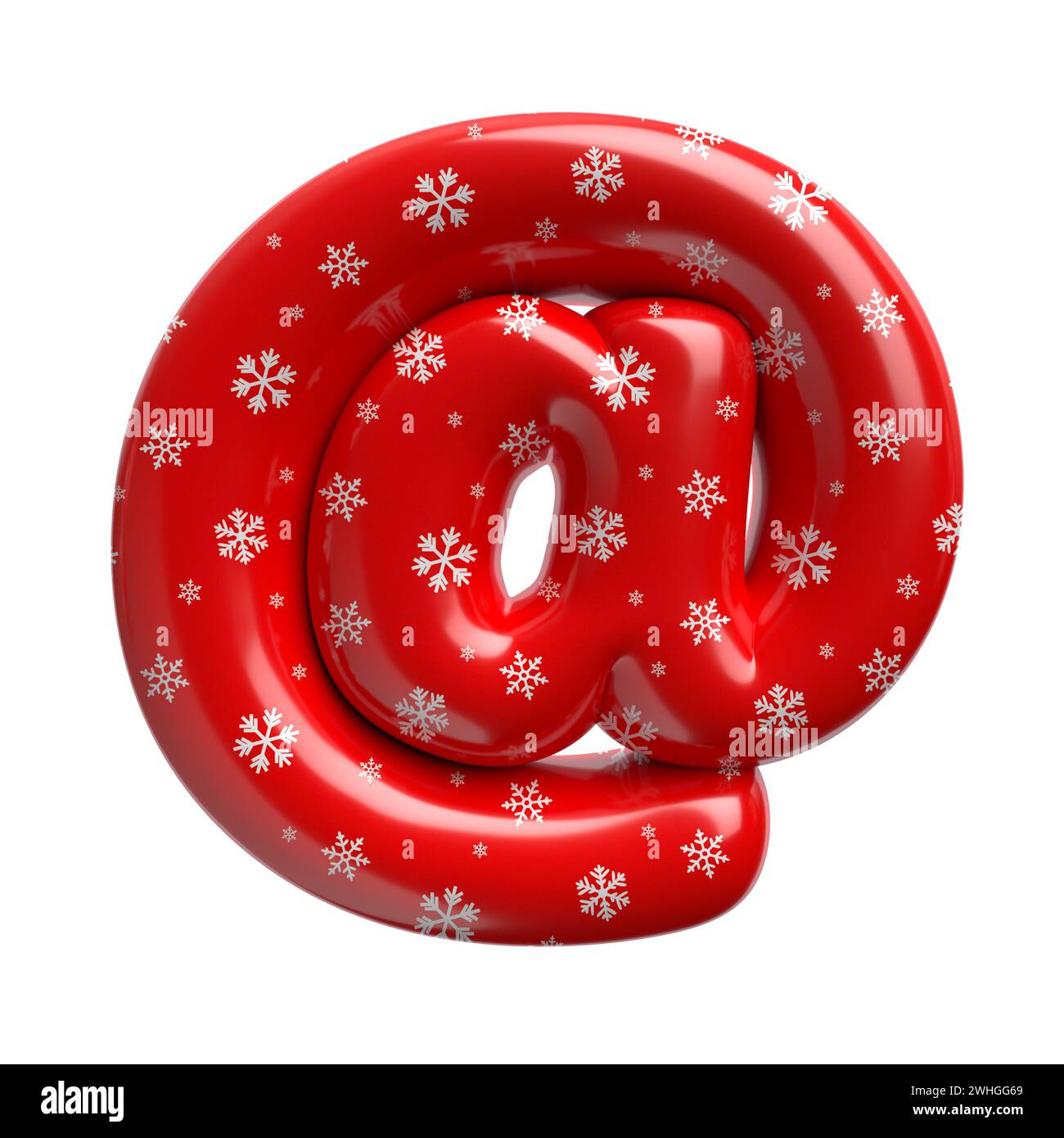 Schneeflocken-E-Mail-Schild - 3D AT-Schild weihnachtssymbol - geeignet für Weihnachten, weihnachtsmann oder Winter r Stockfoto