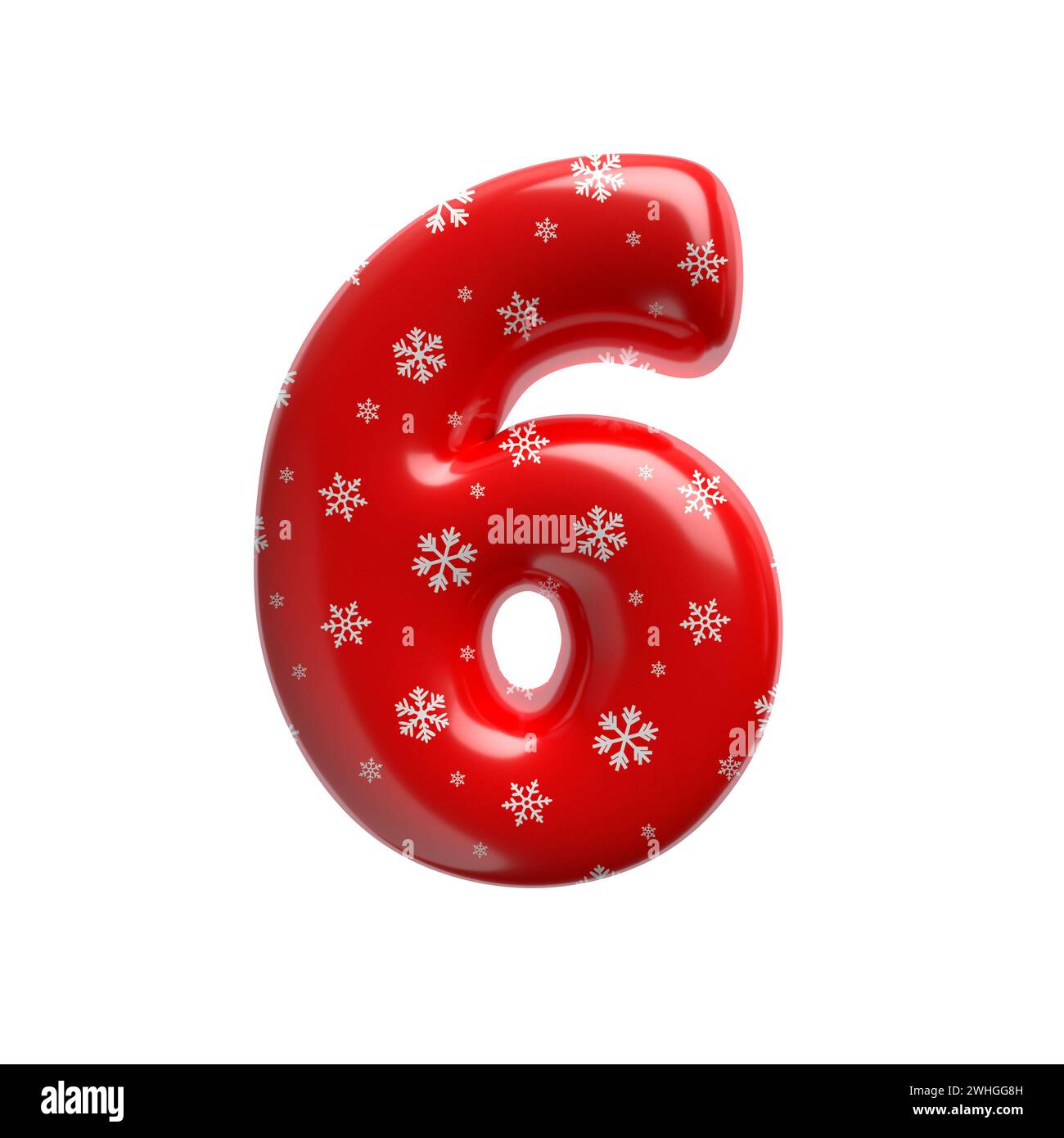 Schneeflocken-Zahl 6 - 3D-weihnachtsziffer - geeignet für Weihnachten, weihnachtsmann oder Winterthemen Stockfoto