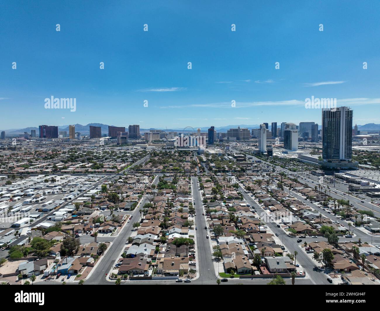 Aus der Vogelperspektive auf den Casino Strip in Las Vegas Nevada, USA Stockfoto