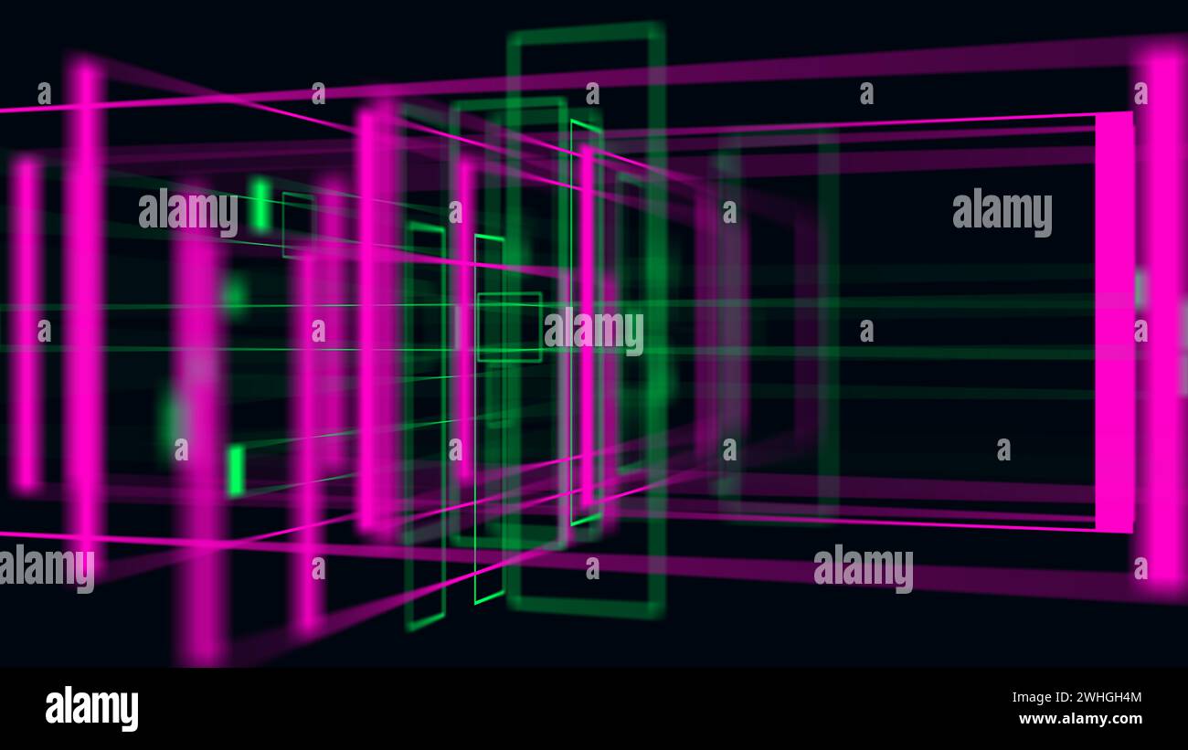 Geometrischer 3D-Neonraum-Hintergrund-VJ-Schleife Stockfoto