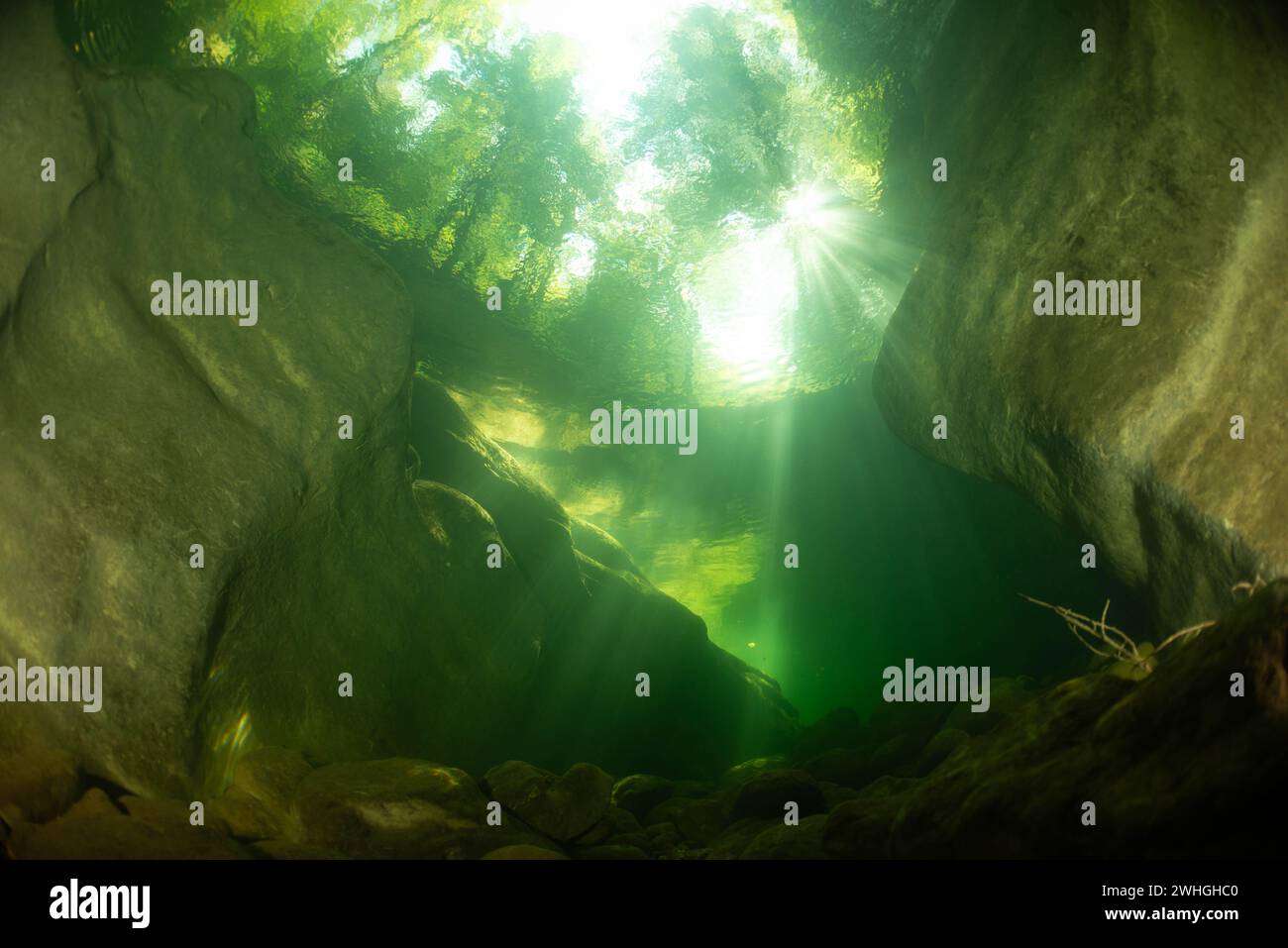 Areuse Schlucht - Unterwasser Stockfoto
