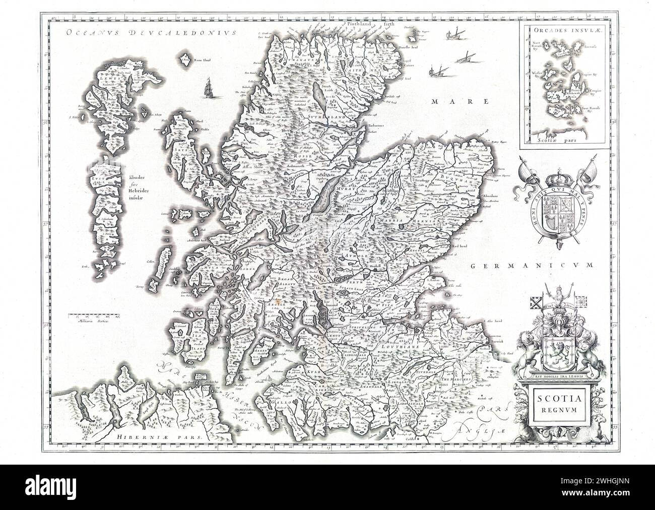 Historische Karte des Königreichs Schottland, Willem und Johannes Joan Blaeu, ca. 1648 *** historische Karte des Königreichs Schottland, Willem und Johannes Joan Blaeu, ca. 1648 Stockfoto