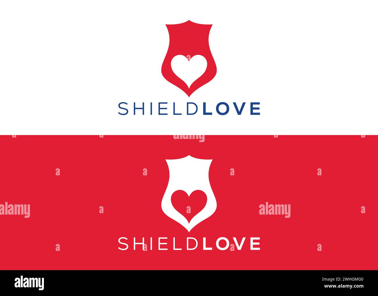 Minimalistische Shield Love Logo Design Vektorvorlage. Wache und Liebe Vektor Stock Vektor