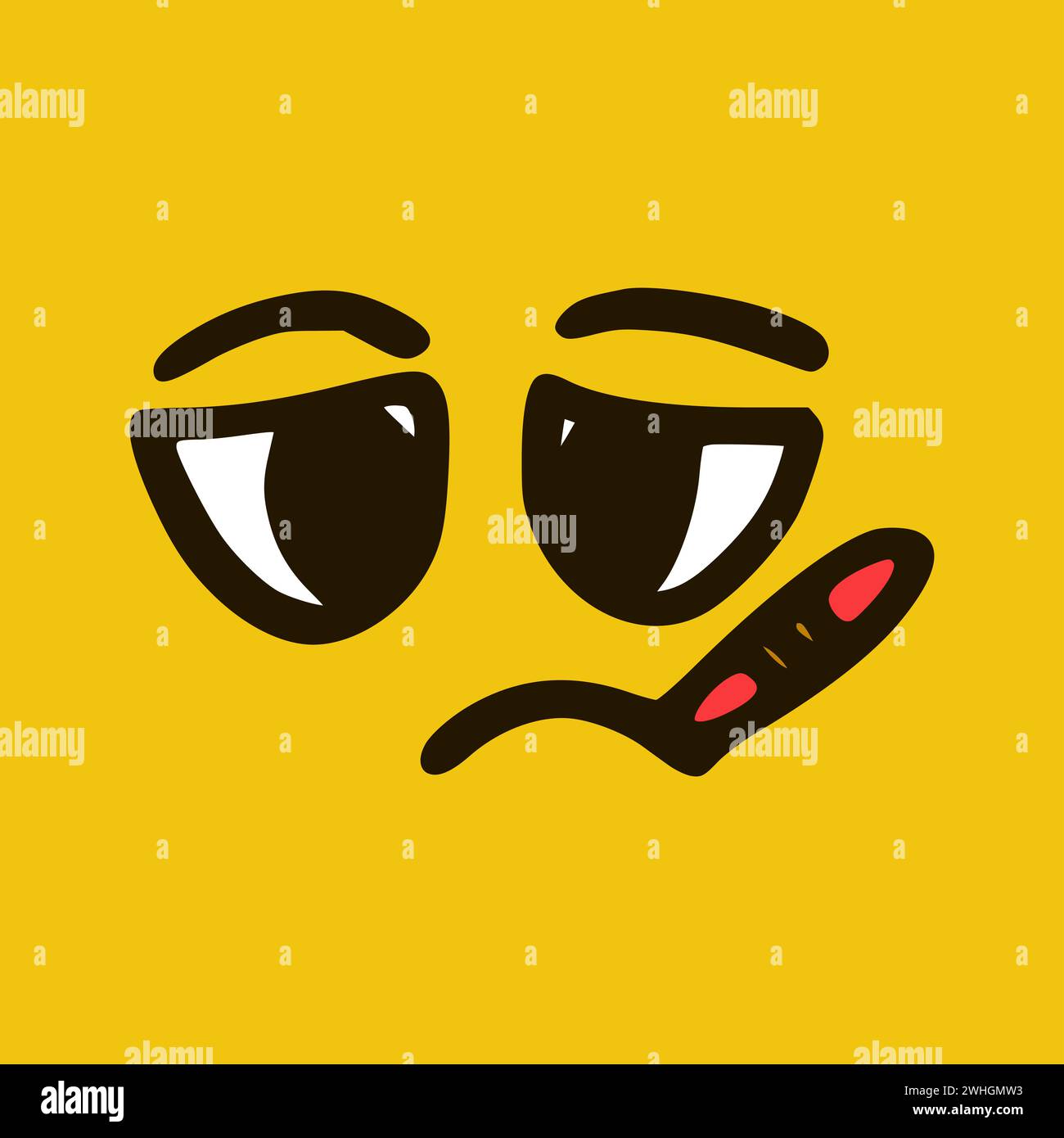 Krankes Gesicht mit Thermometer. Cartoon-Gesichtsausdrücke. Pudelfiguren Illustration von Mund und Augen. Stockfoto