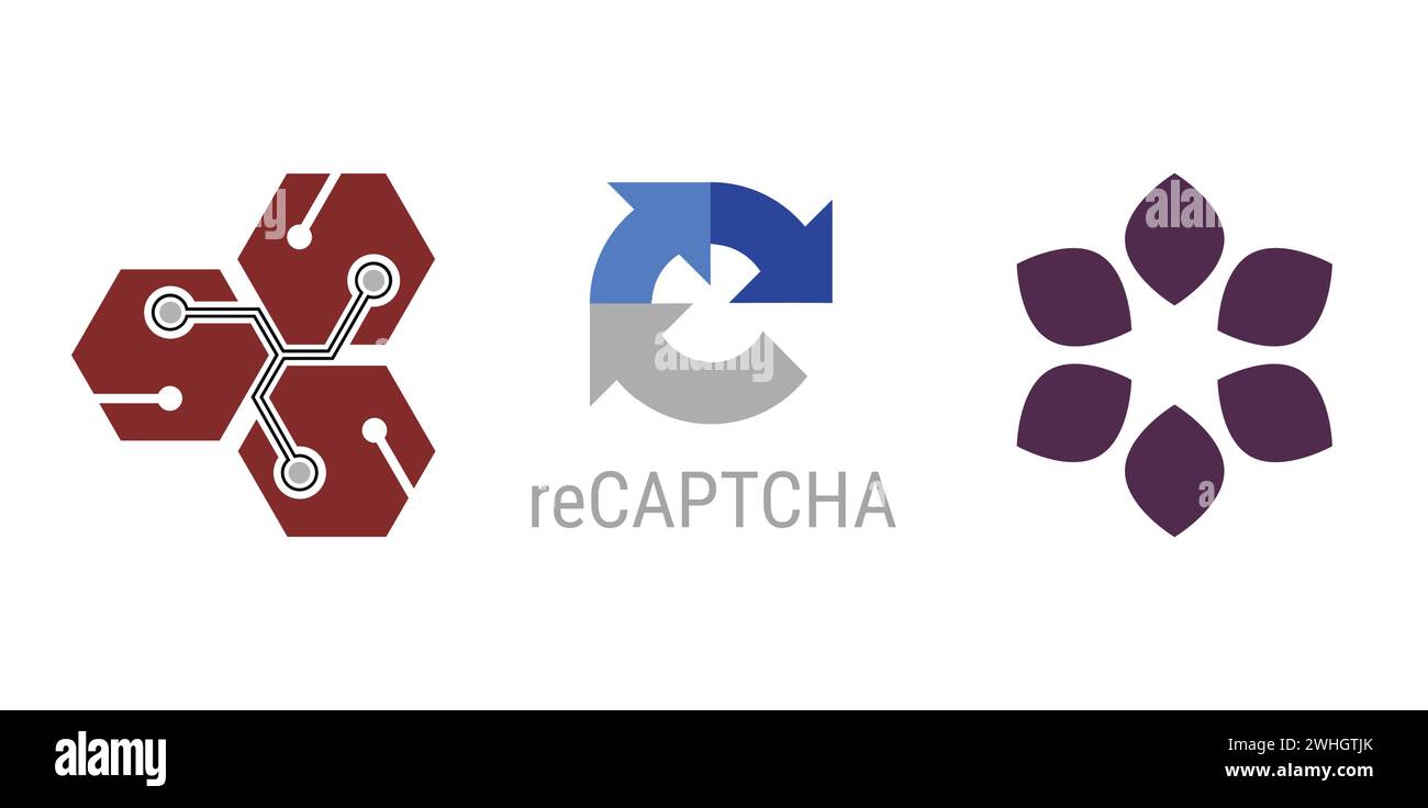 Recaptcha, Lotus, Datenbanklabors. Markenemblem der Redaktion. Stock Vektor