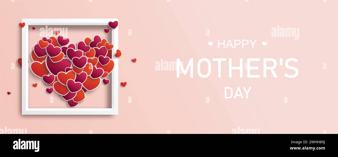 Ein Banner mit Herzen im Rahmen und der Text Happy Mothers Day. EPS 10-Vektordatei. Stockfoto