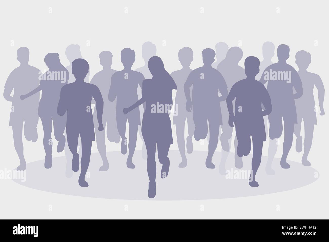 Gruppe von Marathonläufern. Silhouette einer Menge laufender Menschen. Sport-Illustration. Stock Vektor