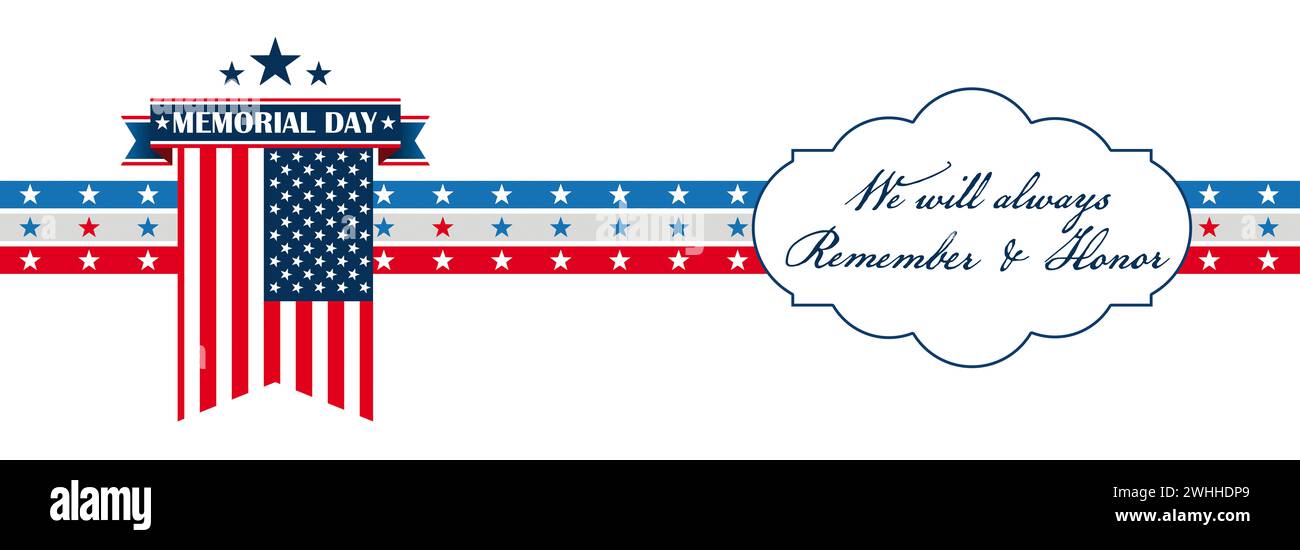 Memorial Day-Banner mit US-Flagge. EPS 10-Vektordatei. Stockfoto
