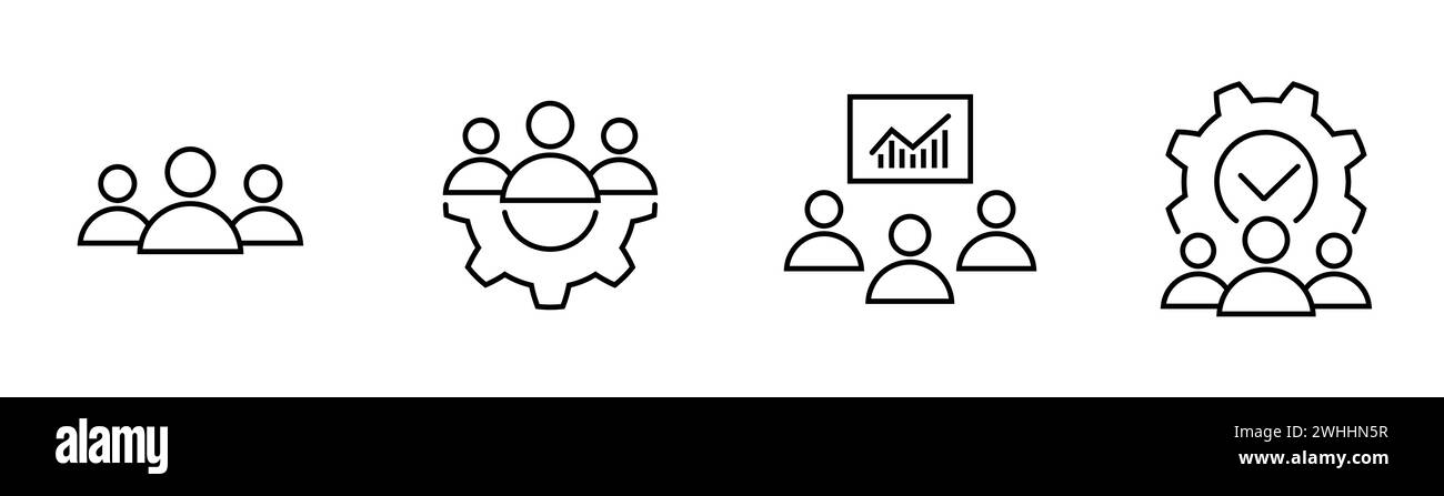 Teamwork-Prozess, erfolgreiche Symbolgruppe der Projektlinie Stock Vektor