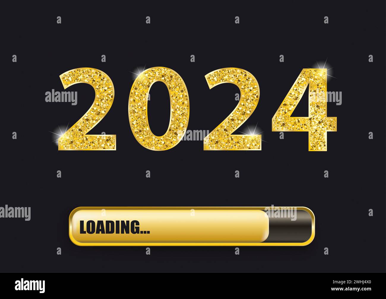 Goldener Text 2024 und Ladefortschrittsleiste. EPS 10-Vektordatei. Stockfoto