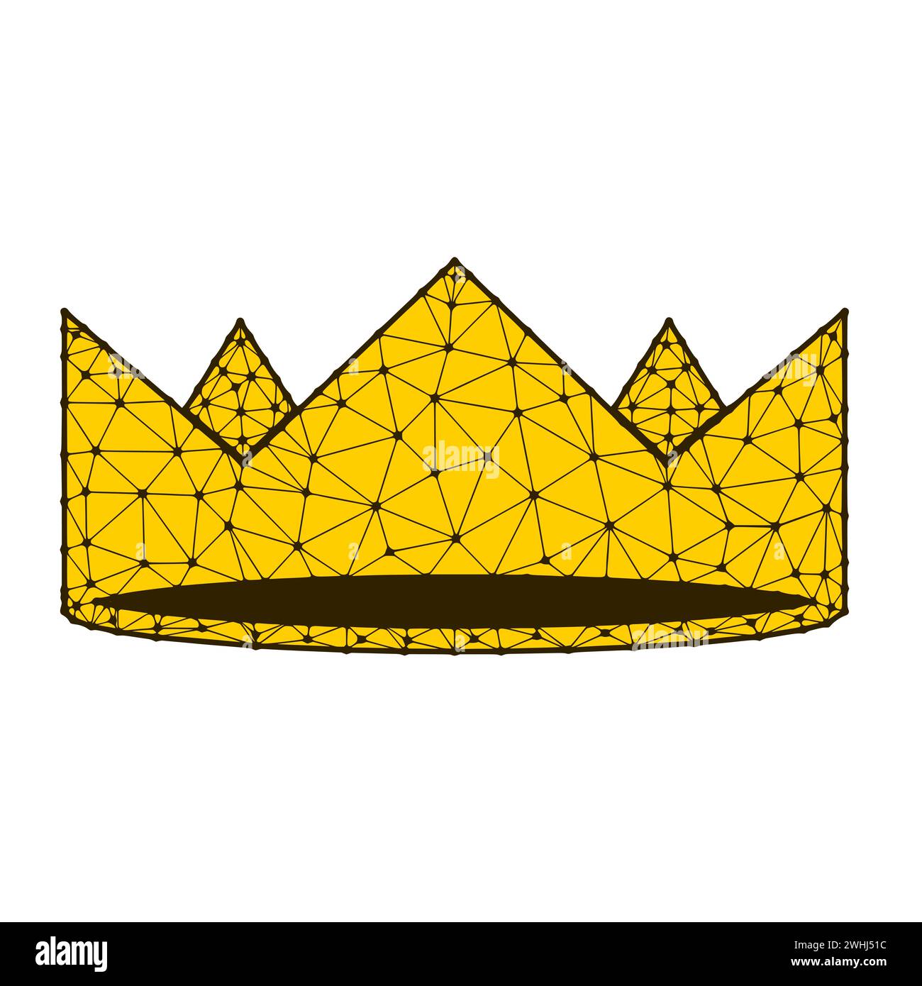 Darstellung des polygonalen Vektors der goldenen Krone isoliert auf weißem Hintergrund. Royal-, King- und Queen-Symbol im abstrakten Stil Stockfoto