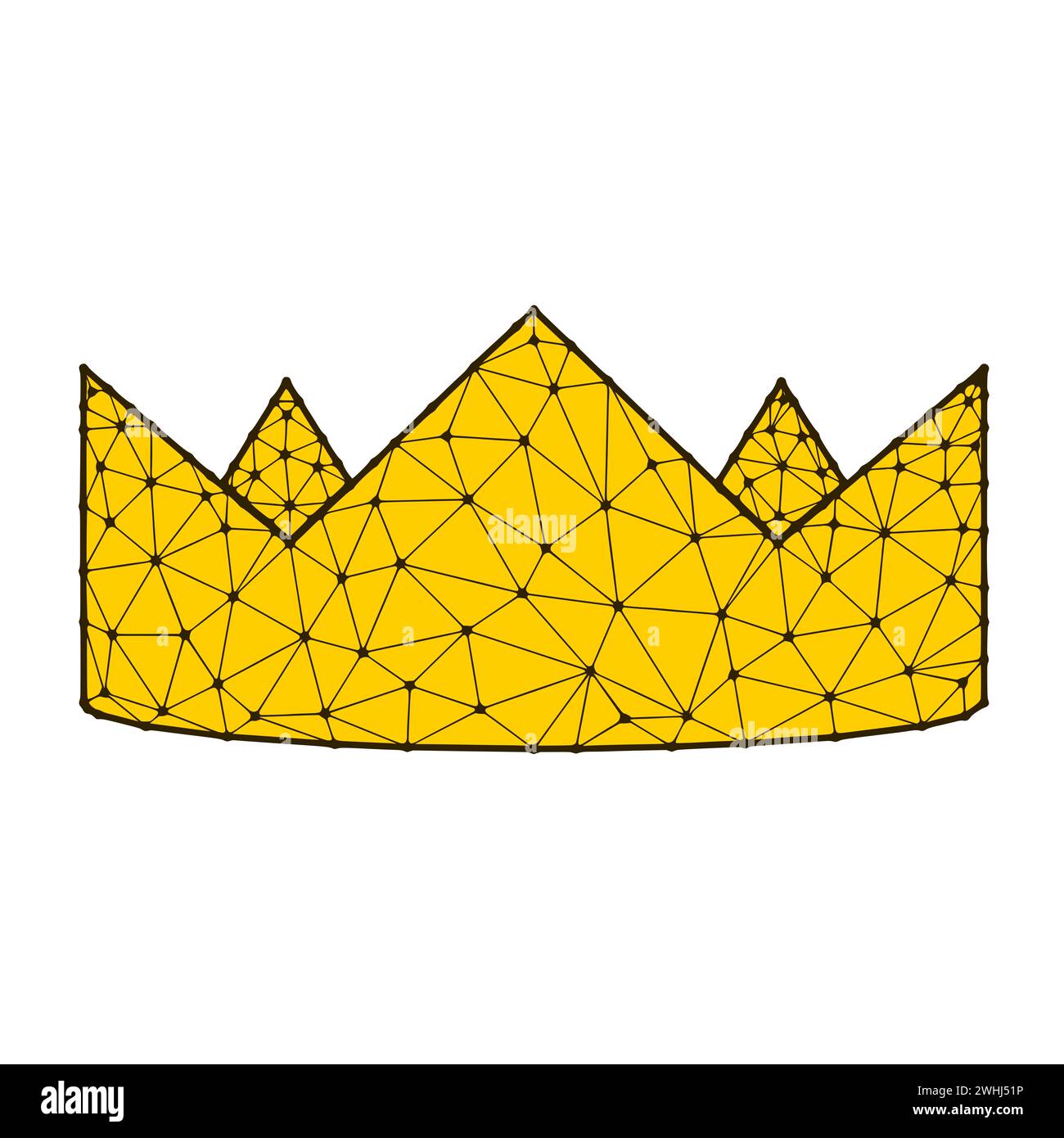 Darstellung des polygonalen Vektors der goldenen Krone isoliert auf weißem Hintergrund. Royal-, King- und Queen-Symbol im abstrakten Stil Stockfoto