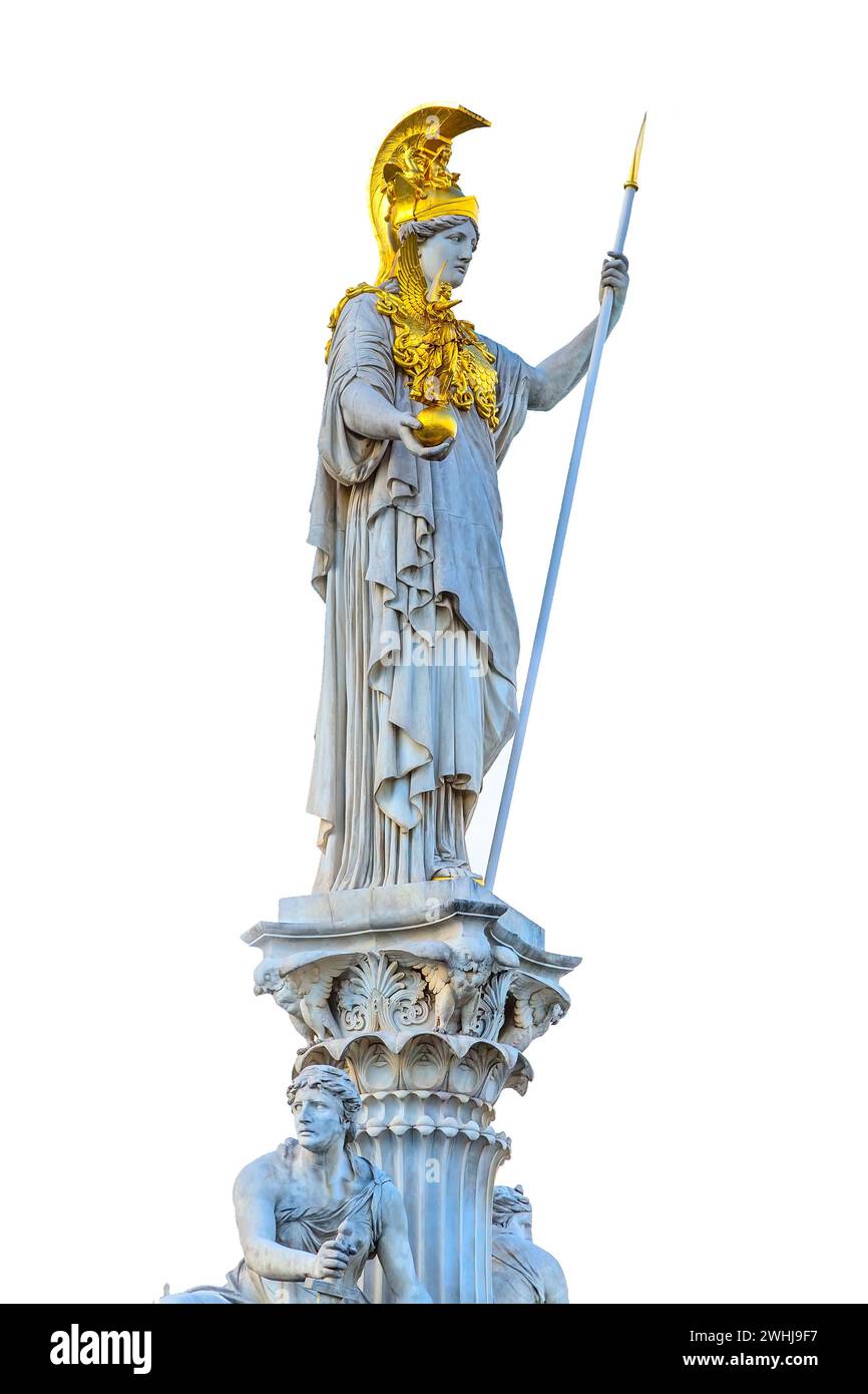 Pallas Athena Statue vor dem österreichischen Parlament, Wien, Österreich isoliert Stockfoto