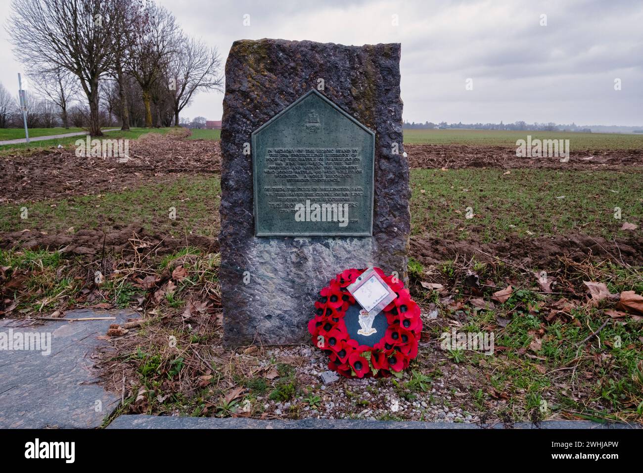 Gedenkstätte für das 27. (Inniskill) Regiment of Foot, Waterloo Schlachtfeld Stockfoto