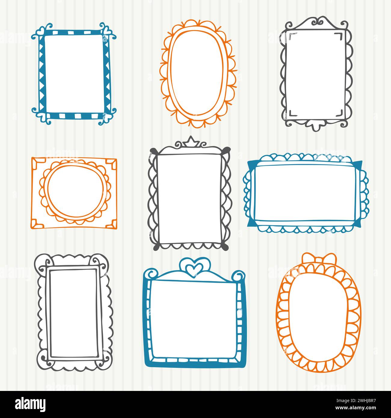 Vintage-Bilderrahmen. Handgezeichnetes Set. Vektorabbildung Stock Vektor