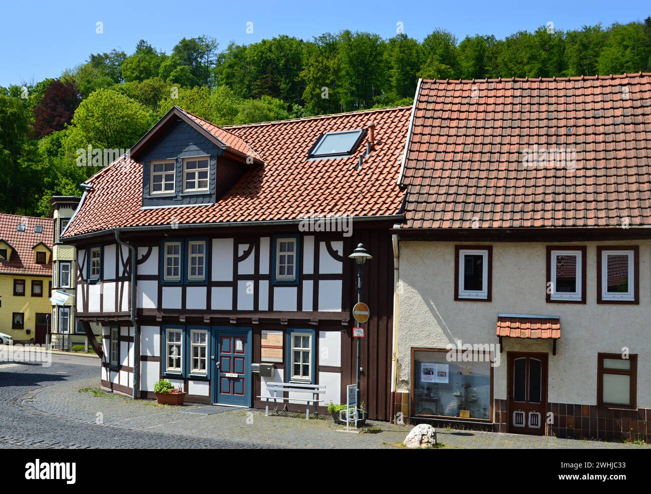 Historische Gebäude in der Altstadt von Ruhla, Thüringen Stockfoto