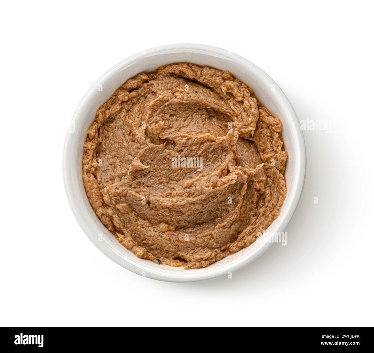 Leberpastete isoliert auf weißem Hintergrund, Draufsicht Stockfoto