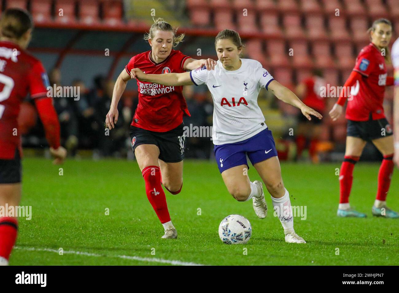 London, England. Februar 2024. Kit Graham von Tottenham Hotspur erzielte ein Tor während des FA Cup-Spiels der Frauen zwischen Tottenham Hotspur und Charlton Athletic in der Brisbane Road. Quelle: Alexander Canillas/Alamy Live News Stockfoto