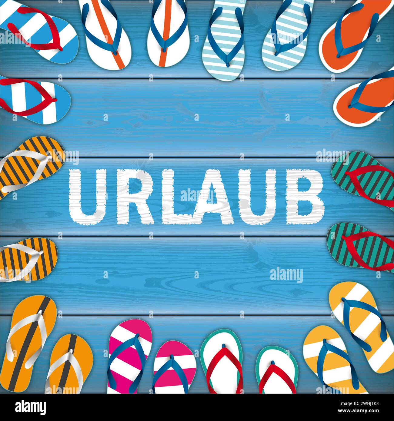 Deutscher Text Wir machen Urlaub, übersetzen Wir fahren in den Urlaub. EPS 10-Vektordatei. Stockfoto