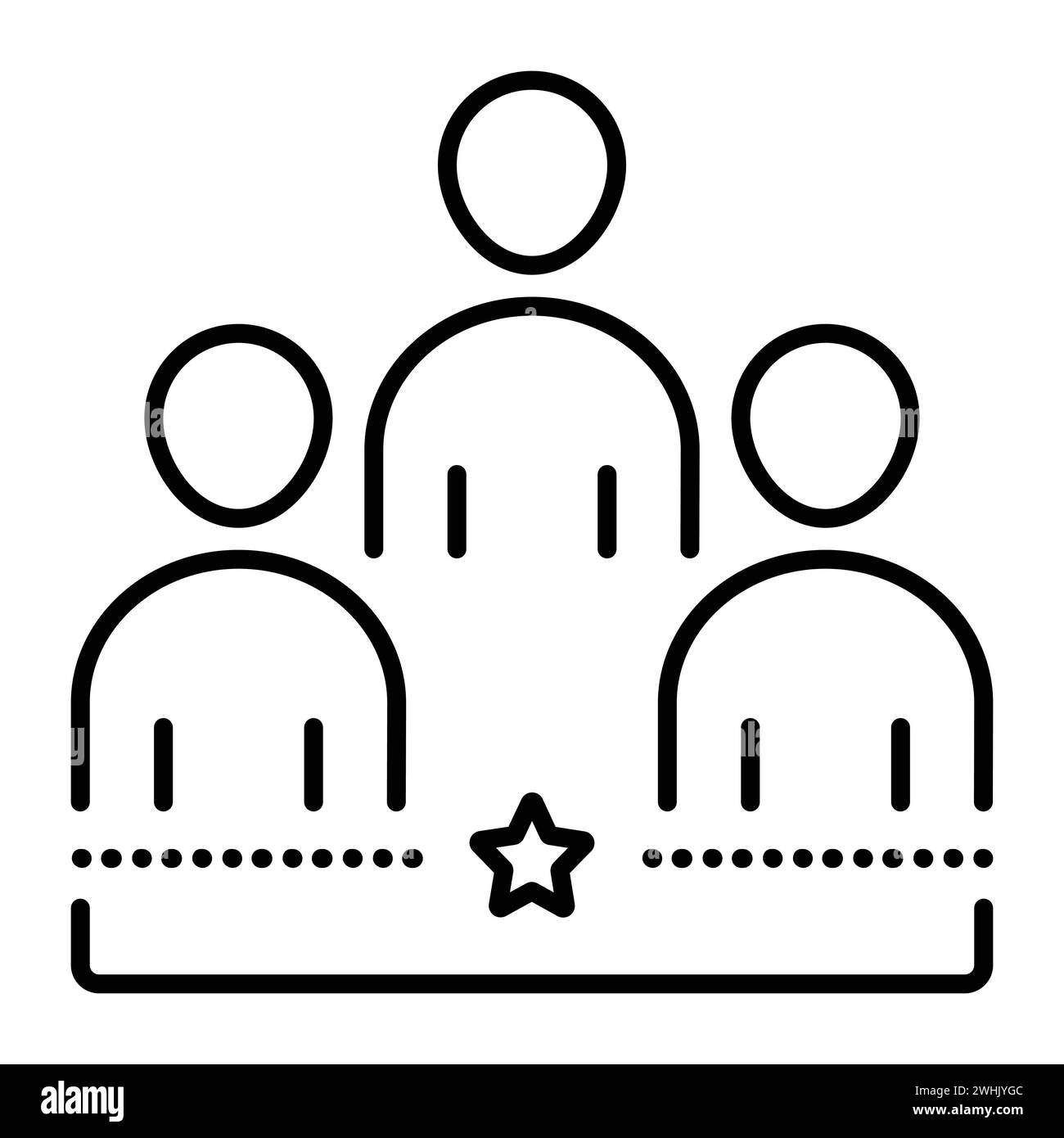 Teamwork, schwarze Linie Vektor-Symbol, Zeichen der Kunden, Firmenpersonal, freundliches Team Piktogramm Stock Vektor