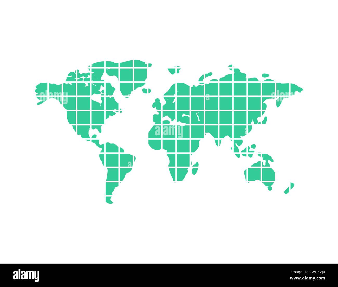 Segmentierte Weltkarte. Teile щт Planet Erde. Das Konzept der Weltkommunikation und der Menschen, die auf verschiedenen Kontinenten leben. Stock Vektor