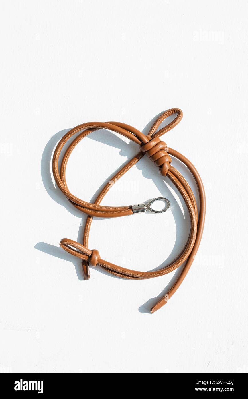 Dieser Trageriemen sorgt für Stil und Funktionalität. Hergestellt aus hochwertigem Leder, in verschiedenen Farben erhältlich und verstellbar für eine perfekte Passform. Perfekt Stockfoto