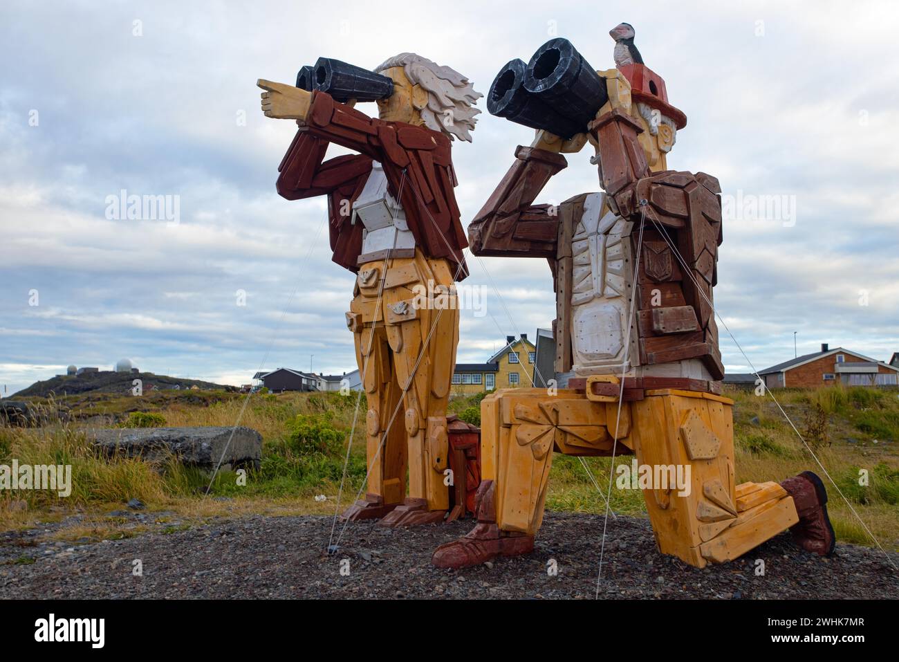 Vardo, Varangerfjord, Norwegen, Vogelbeobachter aus Holz Stockfoto