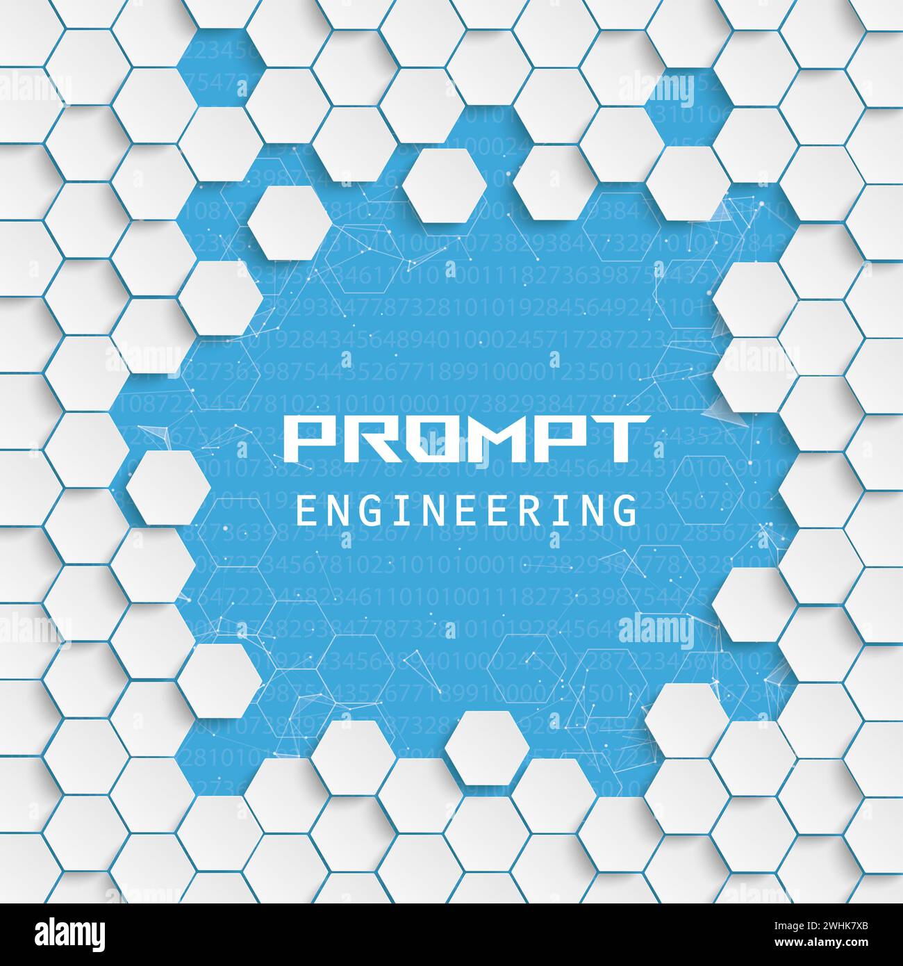 Sechseckige Struktur mit Netzwerk und Text Prompt Engineering. EPS 10-Vektordatei. Stockfoto