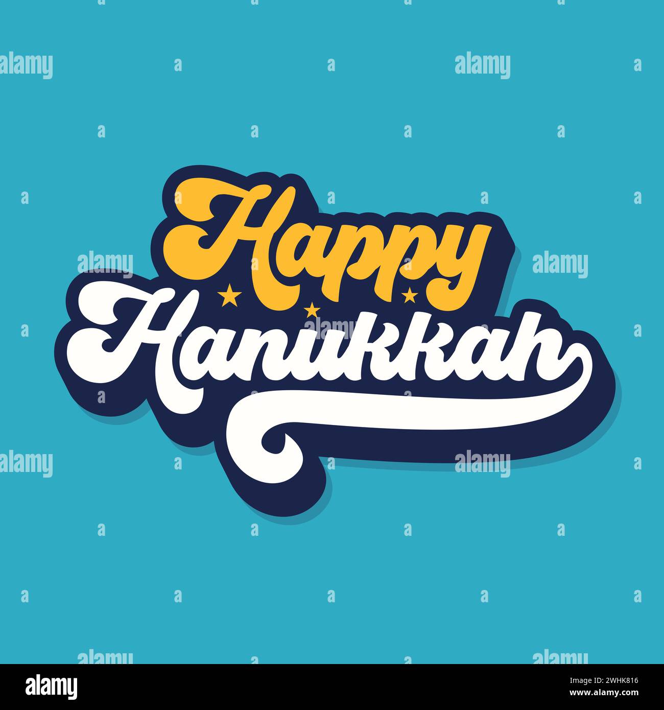 Glückliche Hanukkah Retro-Stil groovy Typografie Vektor Illustration. Happy Hanukkah auf Hebräisch und Jiddisch. Hanukkah 2023 Banner, Vorlage, Grußkarte Stock Vektor