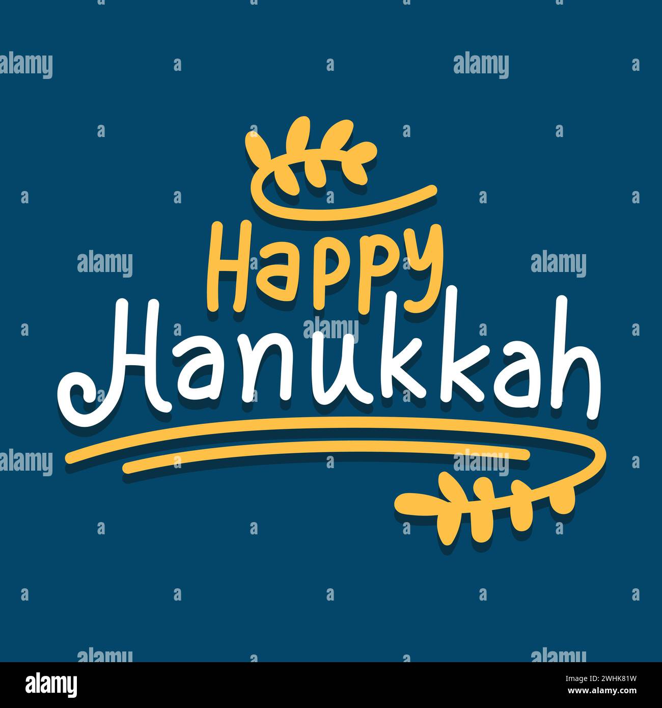 Glückliche Hanukkah Vektor-Illustration auf blauem Hintergrund. Hanukkah Typografie und Grußkarte mit Schriftzug. Handgezeichnete Typografie-Vorlage. Stock Vektor