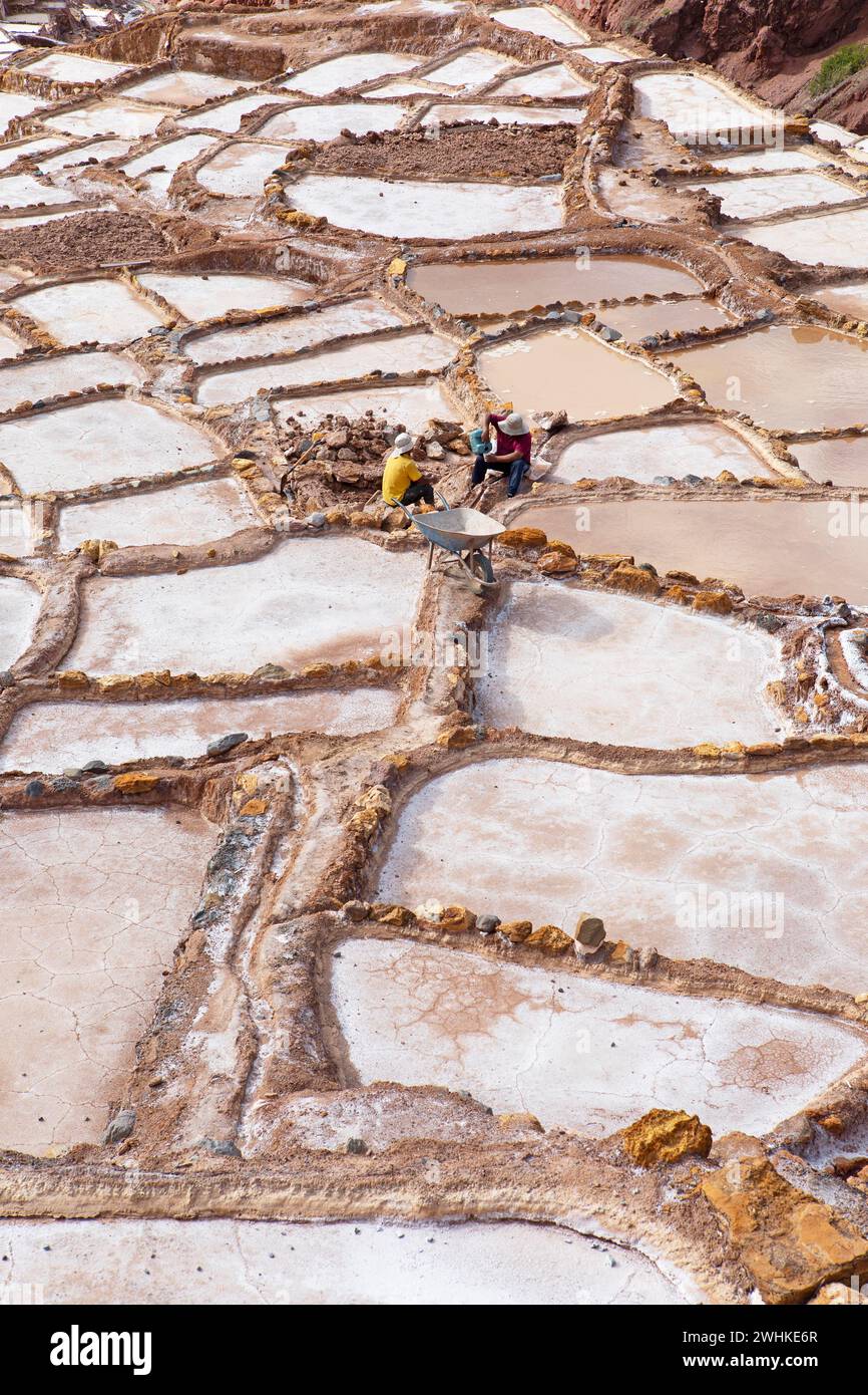 Salineras de Maras oder Salzminen von Maras, Region Cusco, Peru Stockfoto