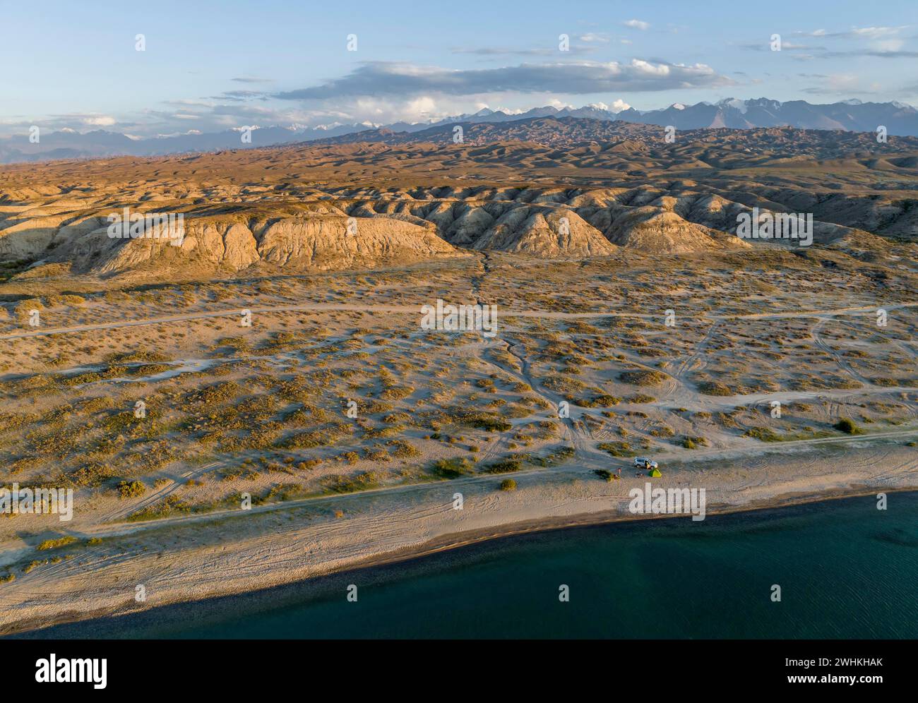 Luftaufnahme, Landschaft am Issyk Kul-See, Kirgisistan Stockfoto