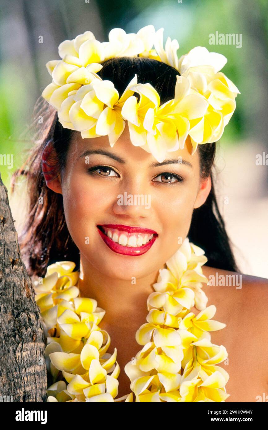 Frau aus Hawaii, hawaiianisches Mädchen, Oahu, Hawaii, USA Stockfoto