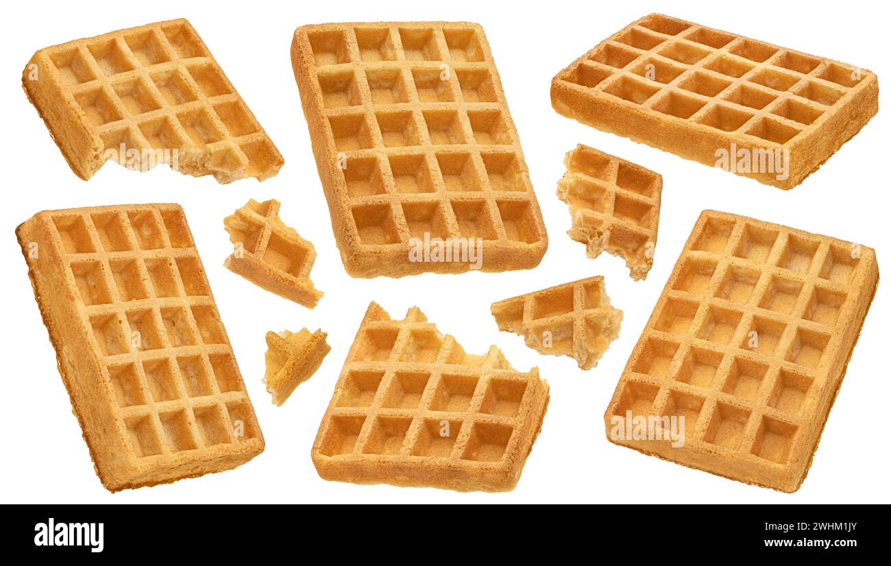 Belgische Waffeln isoliert auf weißem Hintergrund Stockfoto
