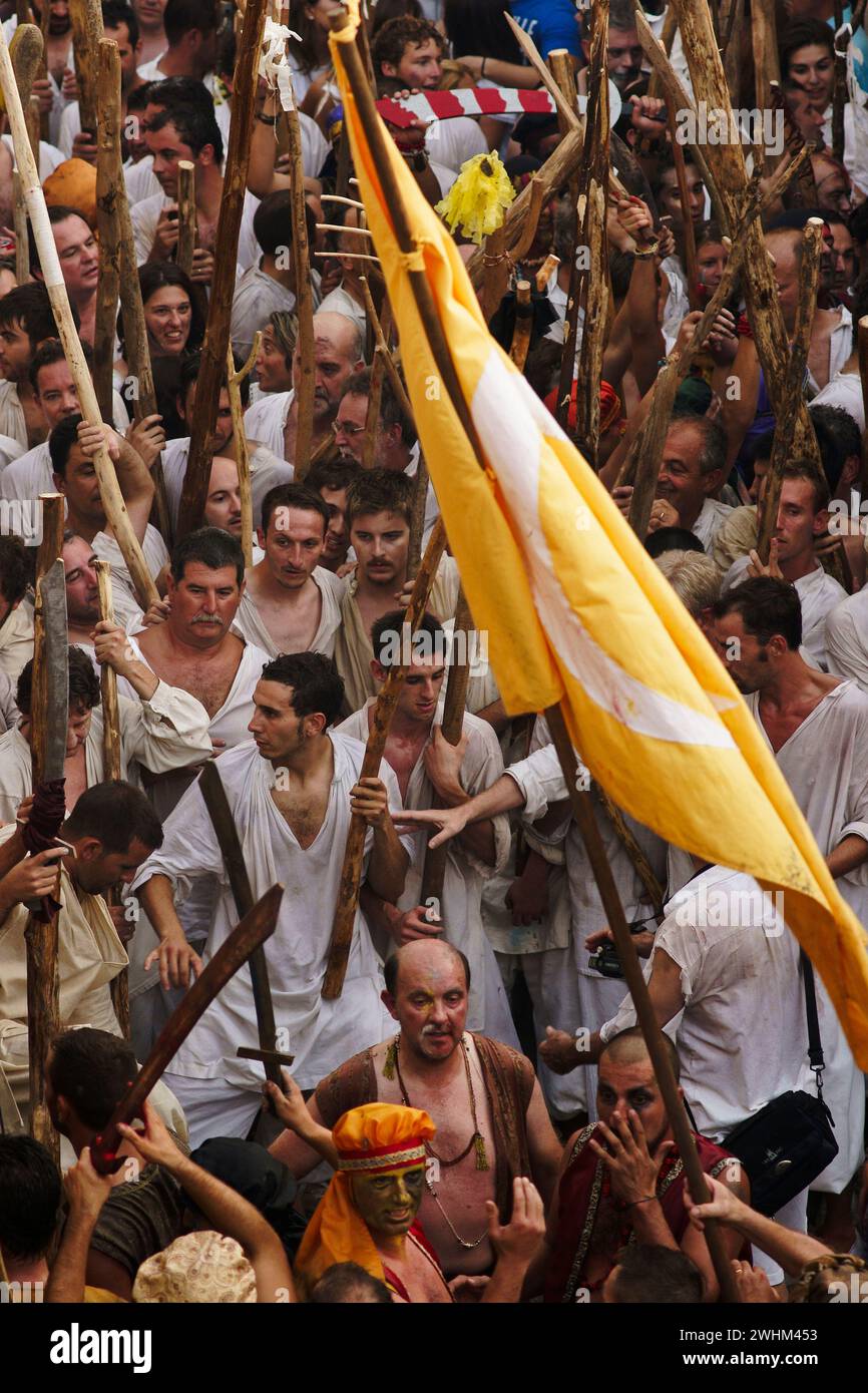 Moros y cristianos. PollenÃ Sierra de Tramuntana.Mallorca.Islas Baleares. EspaÃ±a. Stockfoto